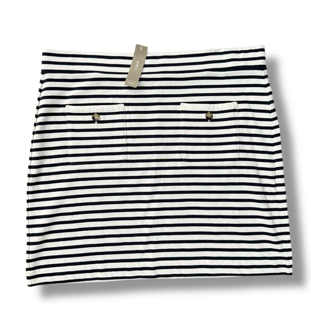J.Crew Striped Knit Mini Skirt Black Cream Size Large NWT